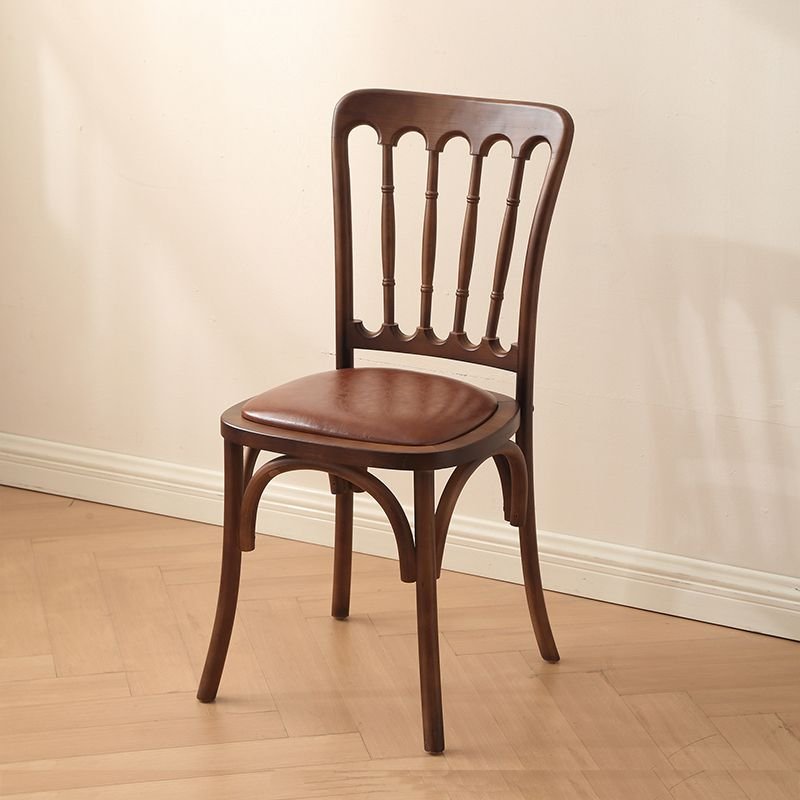 Balanced Walnut Legged Armless Chair with Slatted Back, Black Walnut, Faux Leather