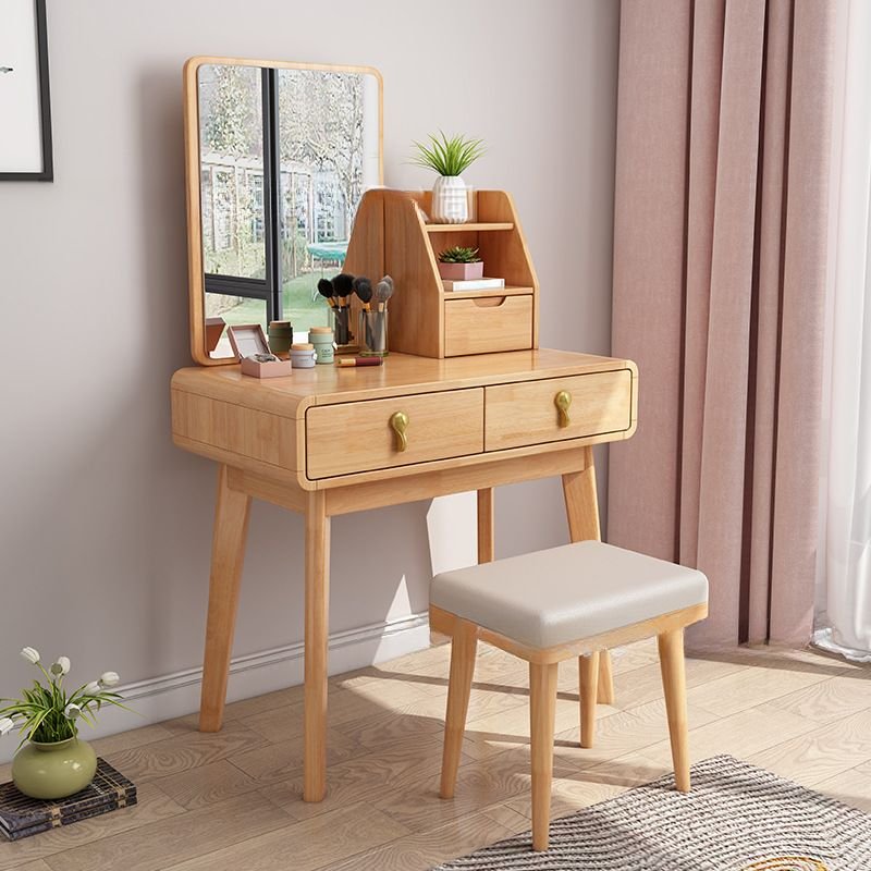 Natural Color Seating with Push-Pull No Floating Tabletop Storage for Sleeping Quarters, Makeup Vanity & Stools, Wood Color, 27.6"L x 15.7"W x 50.4"H