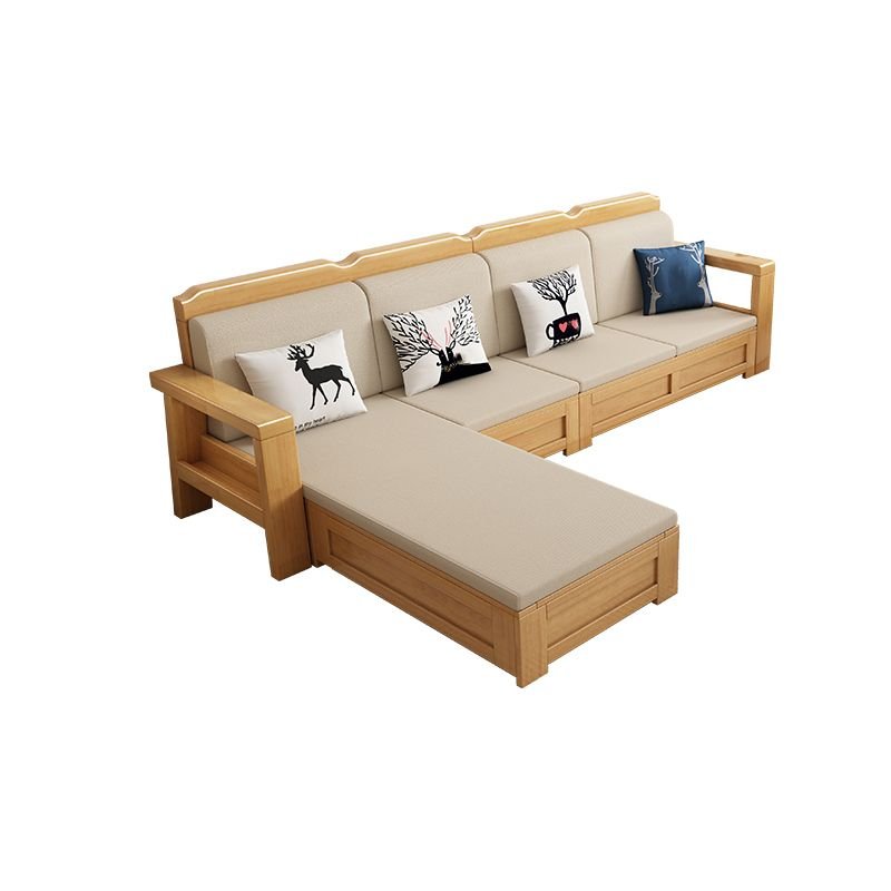 Cotton and Linen Reversible L-Shape Sectional Sofa with Storage Included - Beige Cotton and Linen