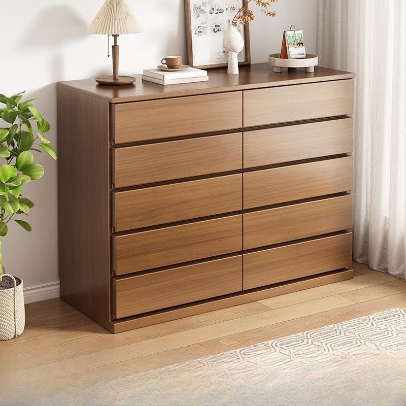 5 Tiers Modern Simple Style Square Console Dresser with 10 Drawers, 47.2"L x 15.7"W x 41.3"H, Nut-Brown
