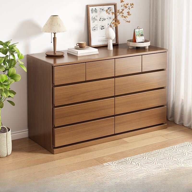 5 Tiers Contemporary Cube Double Dresser with 10 Drawers, 63"L x 16"W x 33"H, Nut-Brown
