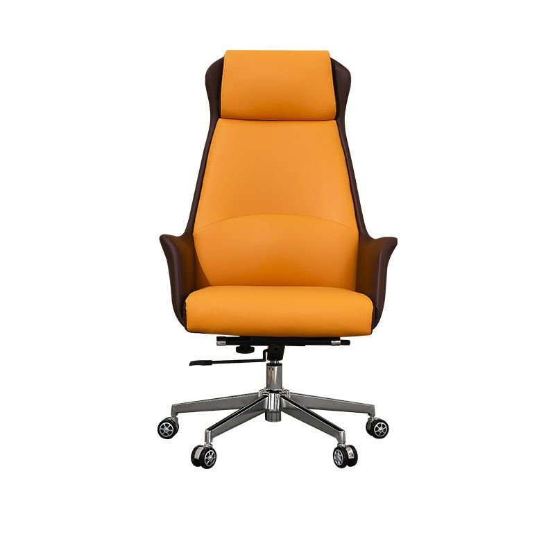 Ergonomic Tilt Lock Lifting Swivel Citrus Color Rawhide Studio Chairs with Headrest, Armrest and Caster Wheels, Orange
