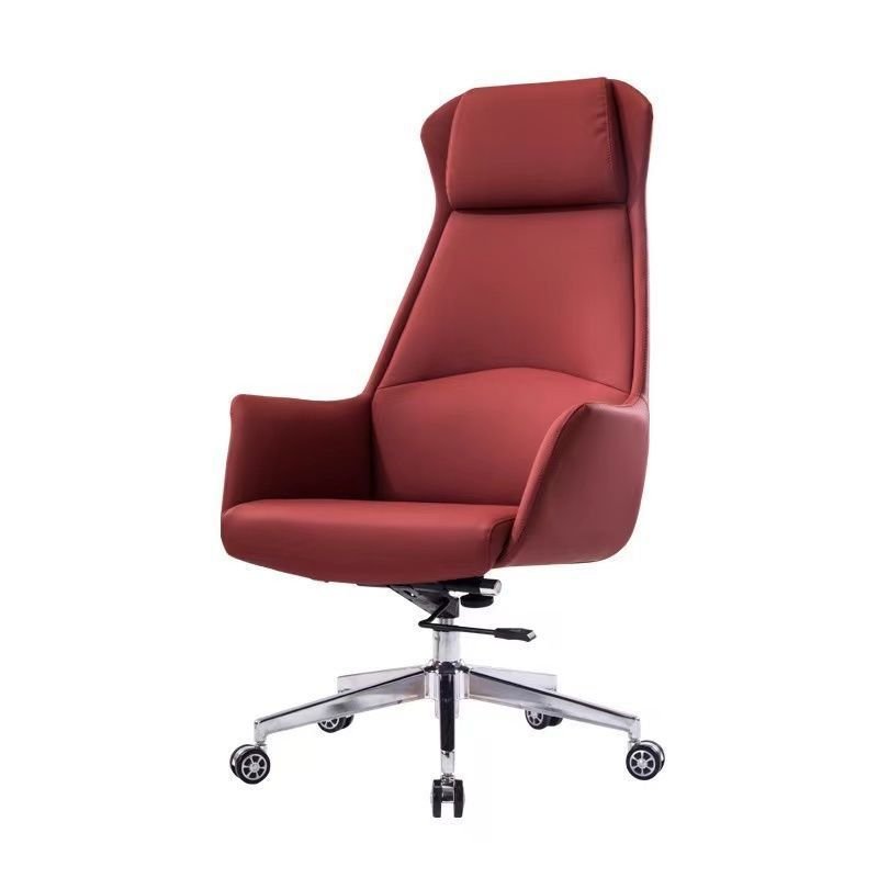 Ergonomic Tilt Lock Lifting Swivel Carmine Hideskin Task Chair with Headrest, Armrest and Roller Wheels, Red