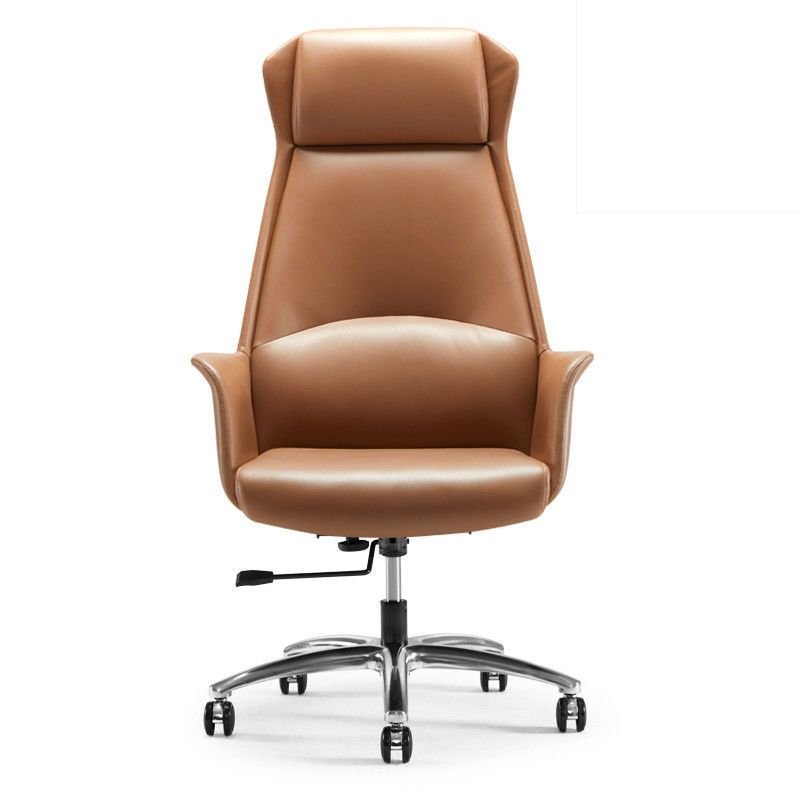 Ergonomic Tilt Lock Lifting Swivel Cocoa Hideskin Office Furniture with Headrest, Armrest and Swivel Wheels, Light Brown