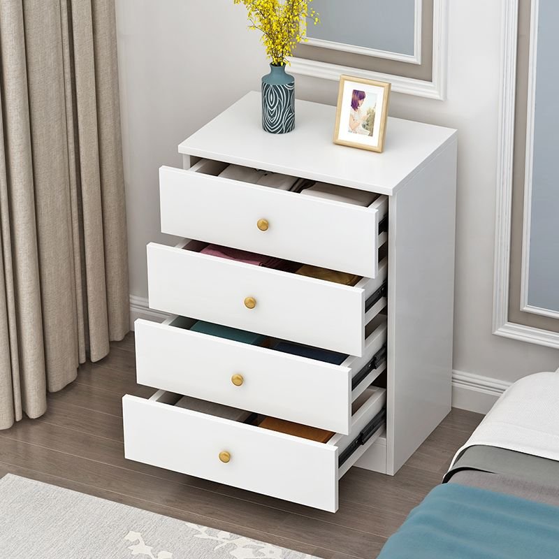 4 Tiers Minimalist Manufactured Wood Bachelor Chest, White, 24"L x 16"W x 33"H, Mirror Not Included