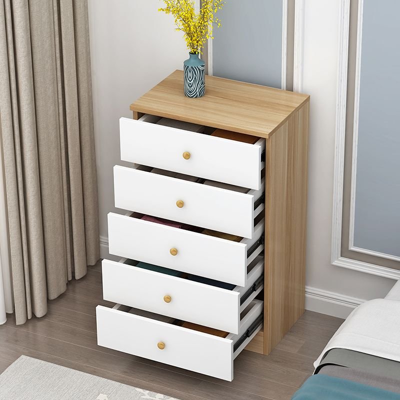 5 Tiers Simple Composite Wood Semainier, Natural/ White, 24"L x 16"W x 41"H, Mirror Not Included