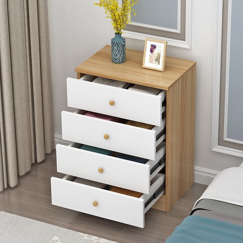 4 Tiers Contemporary Manufactured Wood Bachelor Chest, Natural/ White, 24"L x 16"W x 33"H, Mirror Not Included