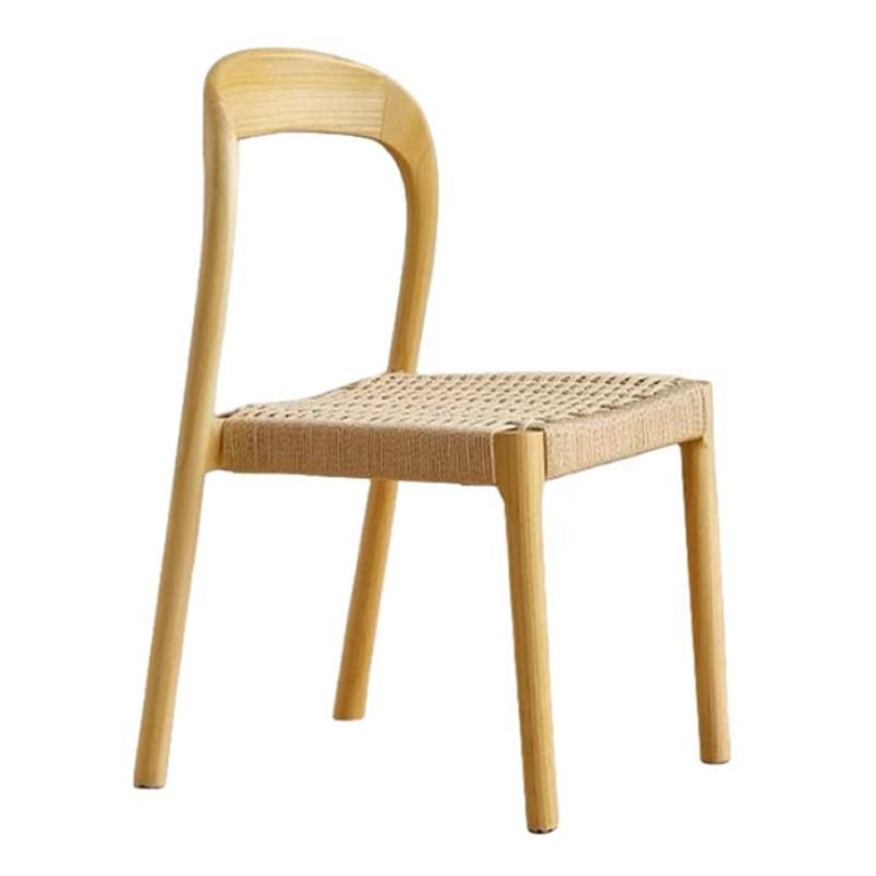 Art Deco Stable Natural Color Natural Wood Woven Stackable Side Chair with Open Back Back, Natural, Braided Rope