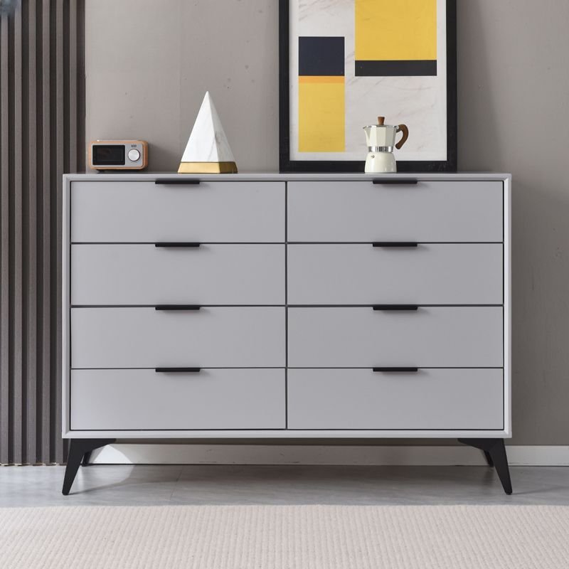 Art Deco Horizontal Timber Double Dresser with 8 Drawers Sitting Room, Light Gray, 55.1"L x 15.7"W x 39.4"H