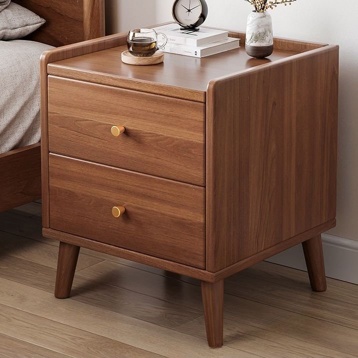2 Drawers Modern Simple Style Natural Wood Nightstand With Drawer Storage with Leg, Sandalwood Color, 20"L x 16"W x 20"H