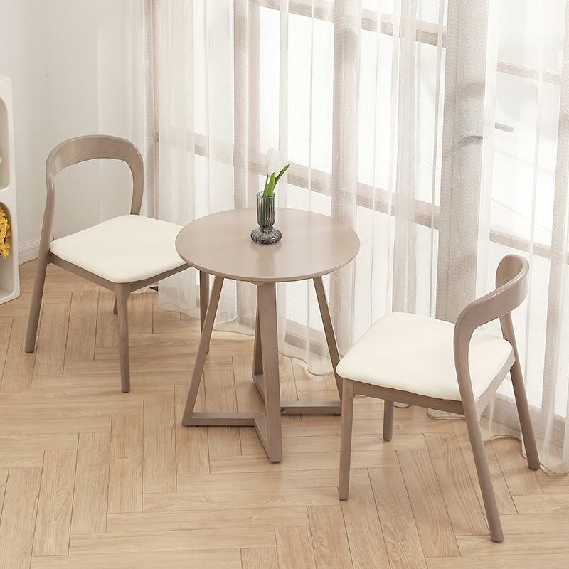 3 Piece Set Round Dining Table Set with Sledging Base, a Tabletop in Natural Wood and Cushion Chair, Table & Chair(s), Milk Gray, 30.7"H x 16.9"W x 20.9"D