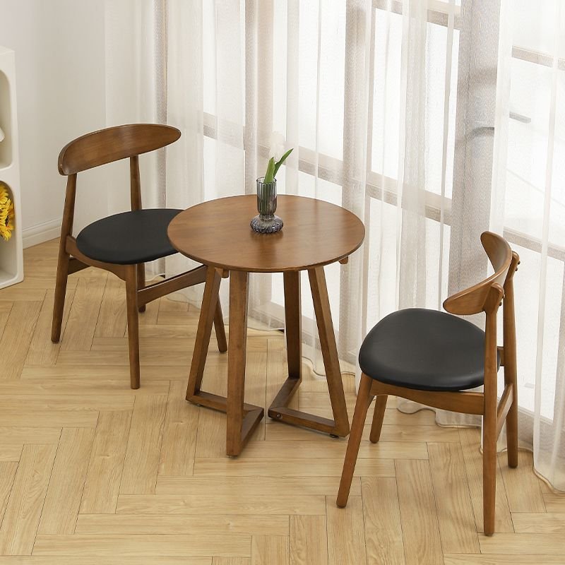 3 Piece Round Dining Table Set with Sledging Base, a Tabletop in Rubberwood and Cushion Chair, Table & Chair(s), Nut-Brown, 29.5"H x 16.5"W x 18.1"D