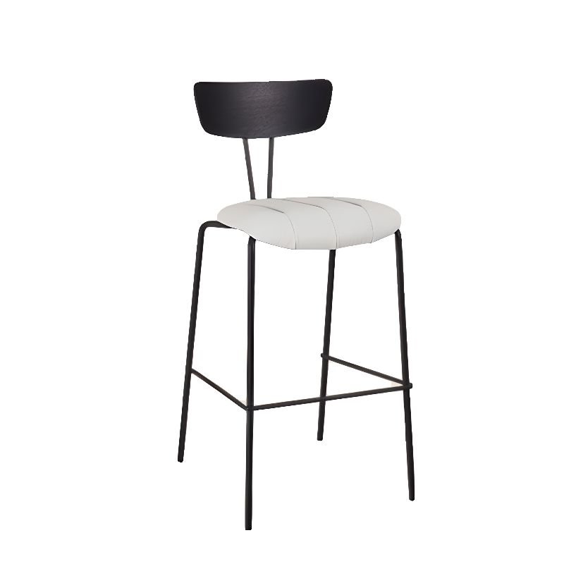White Tabouret Bar Stools with Uncovered Back, Genuine Leather, Black-White, Counter Stool(26"H)