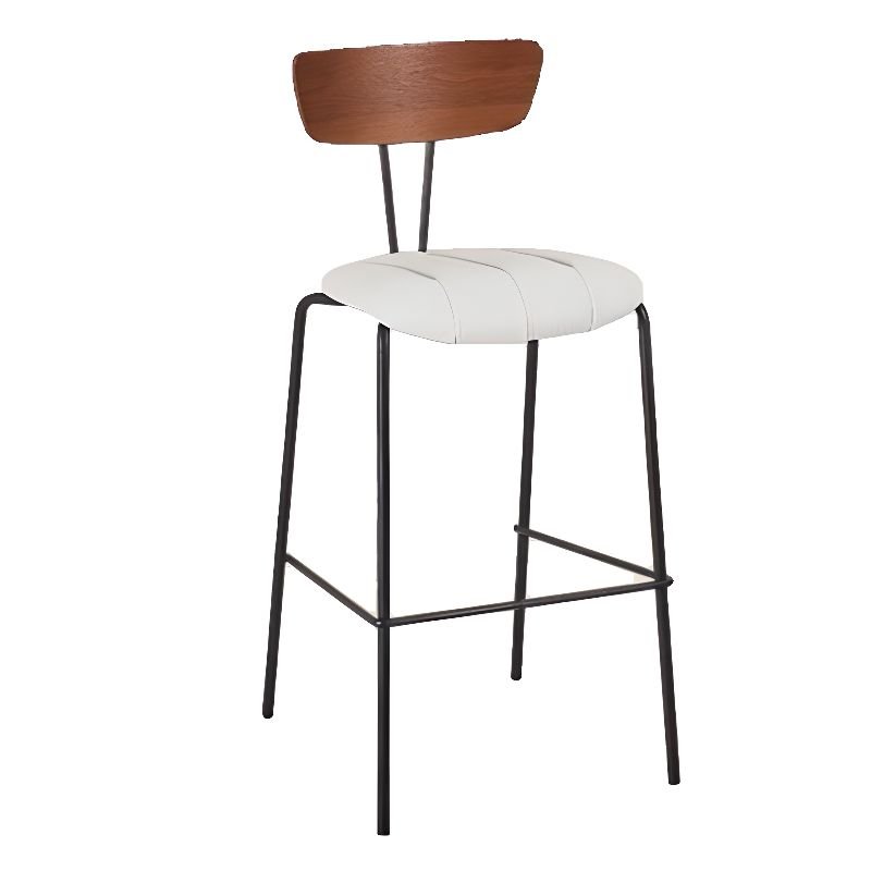 White Tabouret Bar Stools with Uncovered Back, Genuine Leather, Brown/ White, Bar Stool(30"H)
