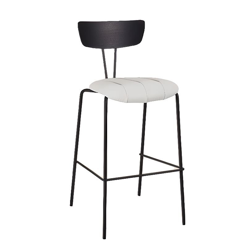 White Tabouret Bar Stools with Uncovered Back, Genuine Leather, Black-White, Bar Stool(30"H)