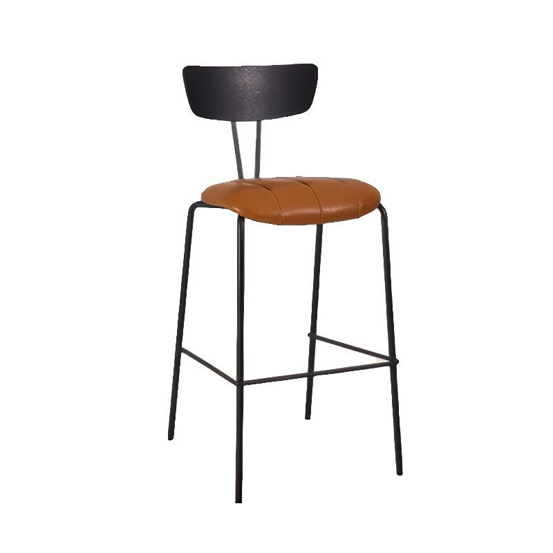 Brown Tabouret Bar Stools with Uncovered Back, Genuine Leather, Black-Brown, Counter Stool(26"H)
