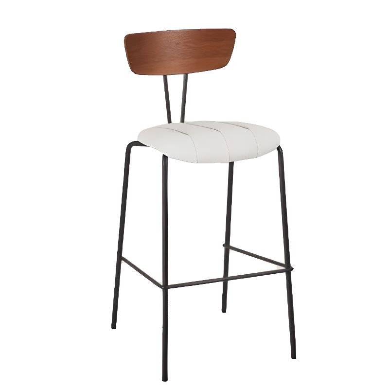 White Tabouret Bar Stools with Uncovered Back, Genuine Leather, Brown/ White, Counter Stool(26"H)