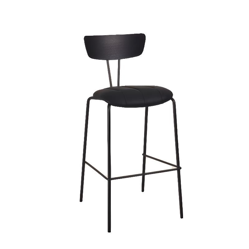 Simplistic Ink Tanned Hide Riding Seat Pub Stool with Foot Support and Exposed Back Tabouret, PU (Polyurethane), Black, Counter Stool(26"H)