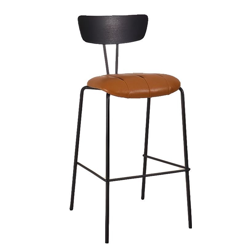 Brown Tabouret Bar Stools with Uncovered Back, Genuine Leather, Black-Brown, Bar Stool(30"H)