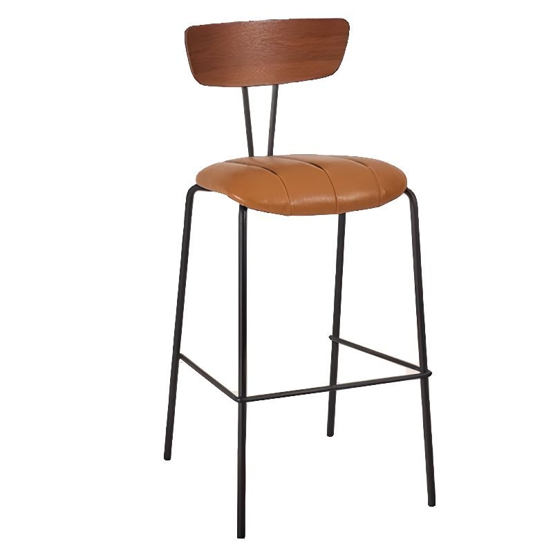 Brown Tabouret Bar Stools with Uncovered Back, Genuine Leather, Brown, Bar Stool(30"H)