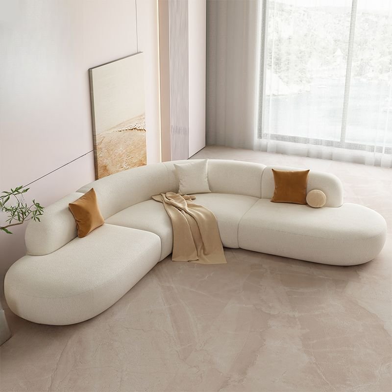 Elegant 6-Seater Soft-white Corner Sectional for Parlor, Symmetrical L-Shape Design, Sherpa, 98"L x 98"W x 25"H