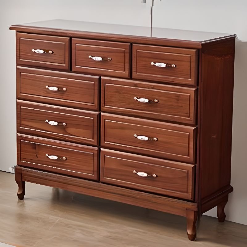 4 Tiers Modern Timber Horizontal Console Dresser, 9 Drawers, Light Walnut, 47.2"L x 15.7"W x 39.4"H