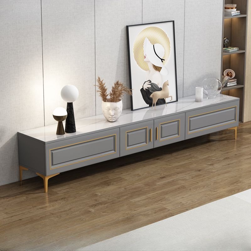 Simple Style Timber Rectangular TV Stand for the Sitting Room with 3 Cabinets in Dove Grey and Cable Management, 55"L x 12"W x 16"H