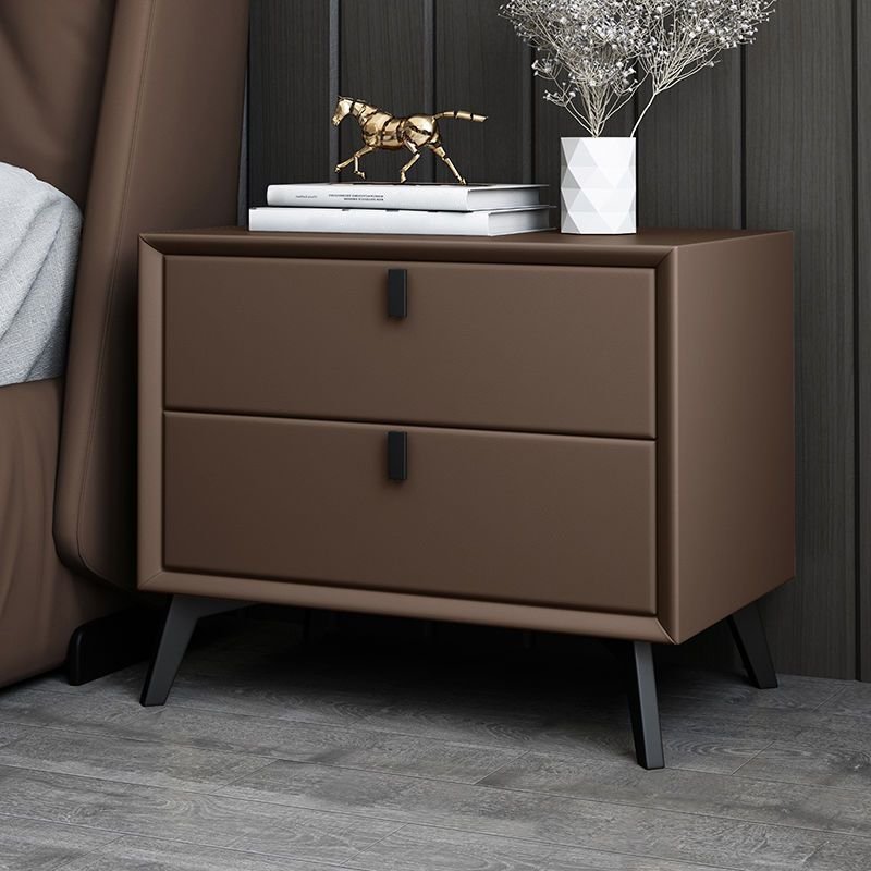 Trendy Faux Leather Top Drawer Storage Nightstand with 2 Tiers, Light Coffee, 16"L x 16"W x 18.5"H