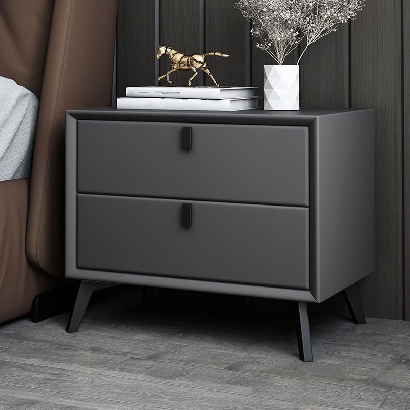 Trendy Faux Leather Top Nightstand With Drawer Organization with 2 Tiers, Dark Gray, 20"L x 16"W x 18.5"H