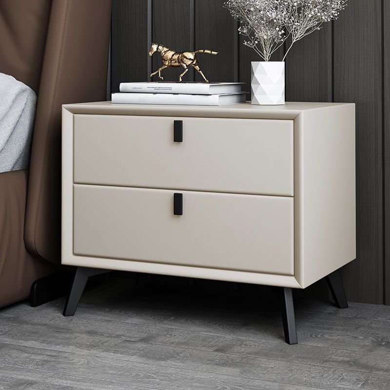 Trendy Faux Leather Top Nightstand With Drawer Organization with 2 Tiers, Beige, 12"L x 16"W x 18.5"H