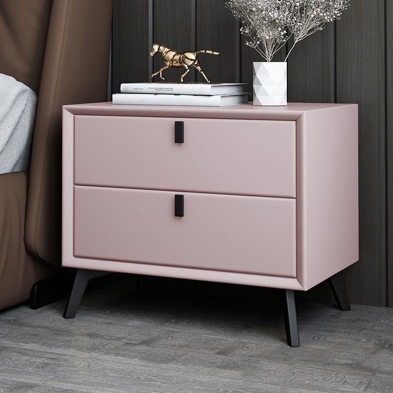 Trendy Pink Faux Leather Top Drawer Storage Nightstand with 2 Tiers, 12"L x 16"W x 18.5"H