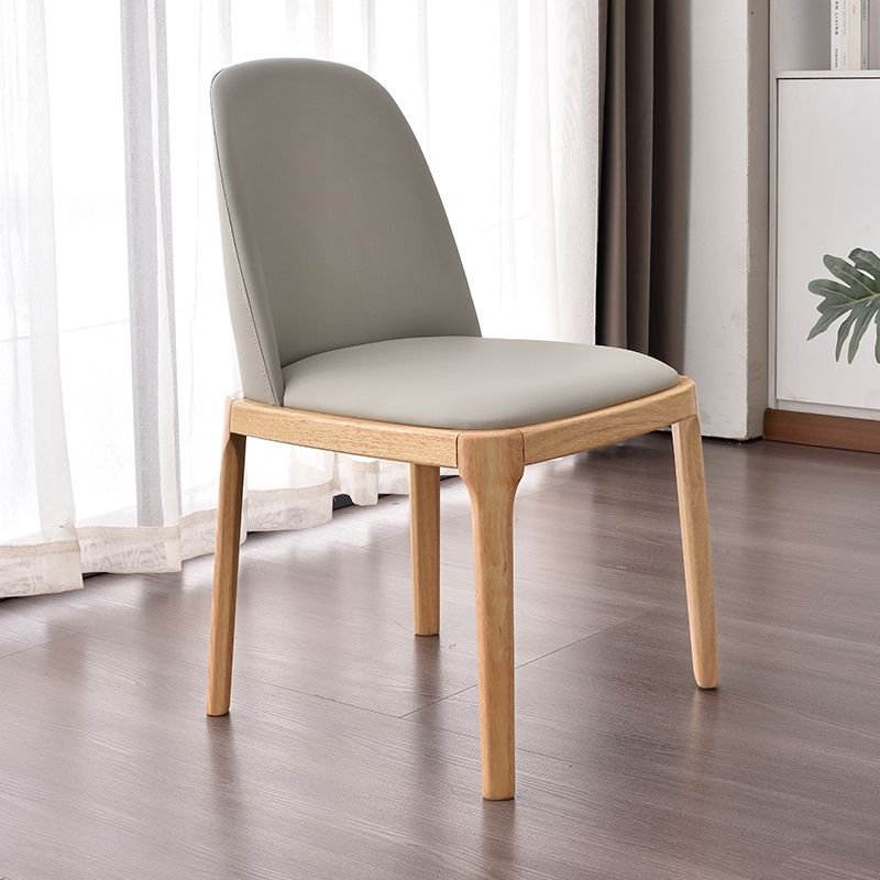 Balanced Bordered Armless Chair for Dining Room, Natural Wood, Light Gray