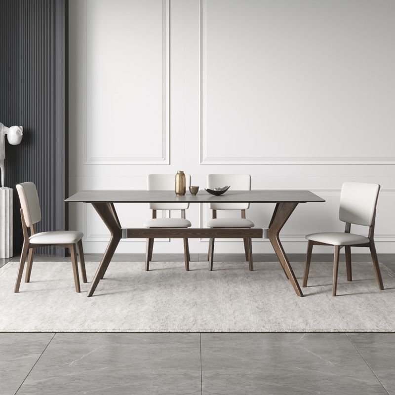 Trestle Dove Grey Stone Rectangle Dining Table Set with Upholstered Chairs for 4 People, Table & Chair(s), 5 Piece Set, 55.1"L x 31.5"W x 29.5"H