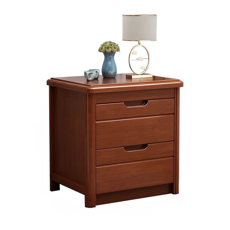 2 Tiers Contemporary Solid Wood Nightstand With Drawer Organization, Medium Wood, 14"L x 16"W x 19"H