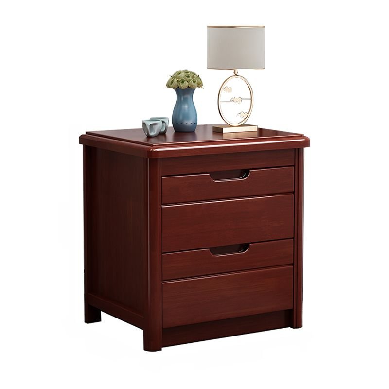 2 Tiers Simplistic Natural Wood Nightstand With Drawer Storage, Red Sandalwood, 14"L x 16"W x 19"H