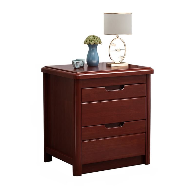 2 Tiers Casual Solid Wood Drawer Storage Nightstand, Red Sandalwood, 12"L x 16"W x 19"H