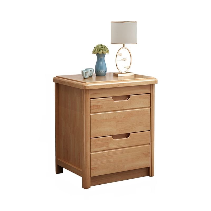 2 Tiers Simplistic Natural Wood Drawer Storage Bedside Table, Natural, 12"L x 16"W x 19"H