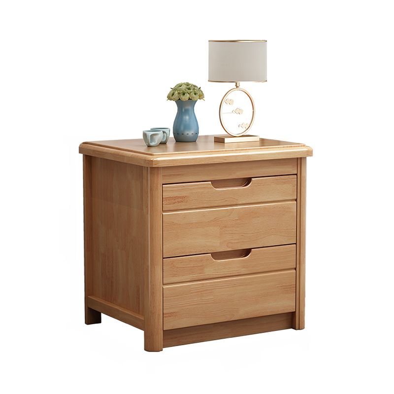 2 Tiers Organic Modern Solid Wood Nightstand With Drawer Organization, Natural, 18"L x 16"W x 19"H