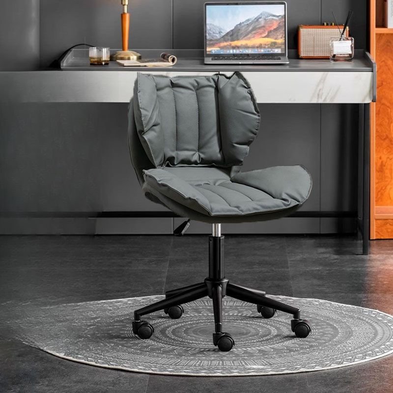 Art Deco Grey Lifting Swivel Ergonomic Faux Leather Study Chair with Swivel Wheels, Black, Grey