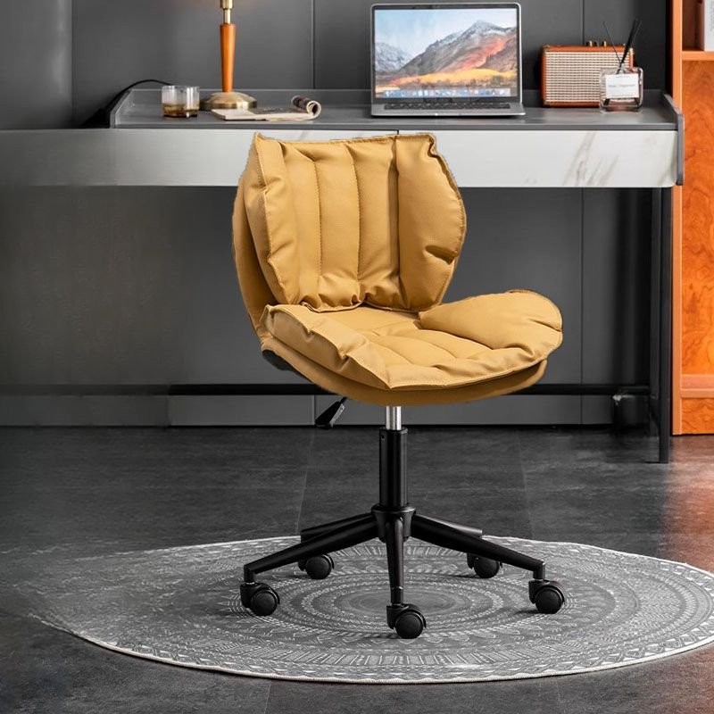 Minimalist Butter Color Lifting Swivel Ergonomic Faux Leather Office Chairs with Caster Wheels, Black, Yellow