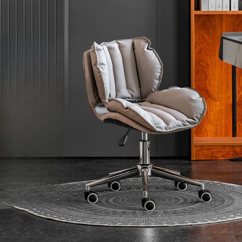 Art Deco Cocoa Lifting Swivel Ergonomic Faux Leather Office Desk Chairs with Roller Wheels, Silver, Khaki