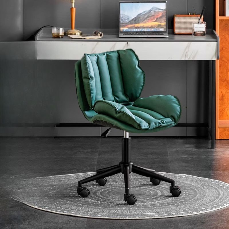 Minimalist Lime Green Lifting Swivel Ergonomic Faux Leather Office Desk Chairs with Roller Wheels, Black, Blackish Green