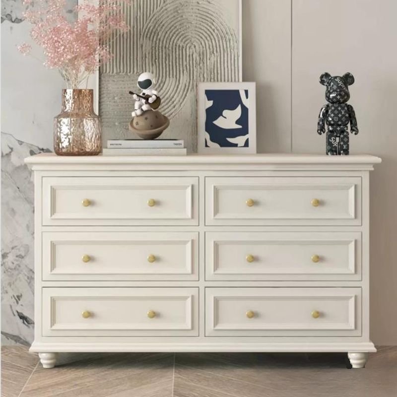 Victorian Timber Horizontal Console Dresser 3 Tiers with 6 Drawers, 63"L x 18"W x 31"H, White-Gold