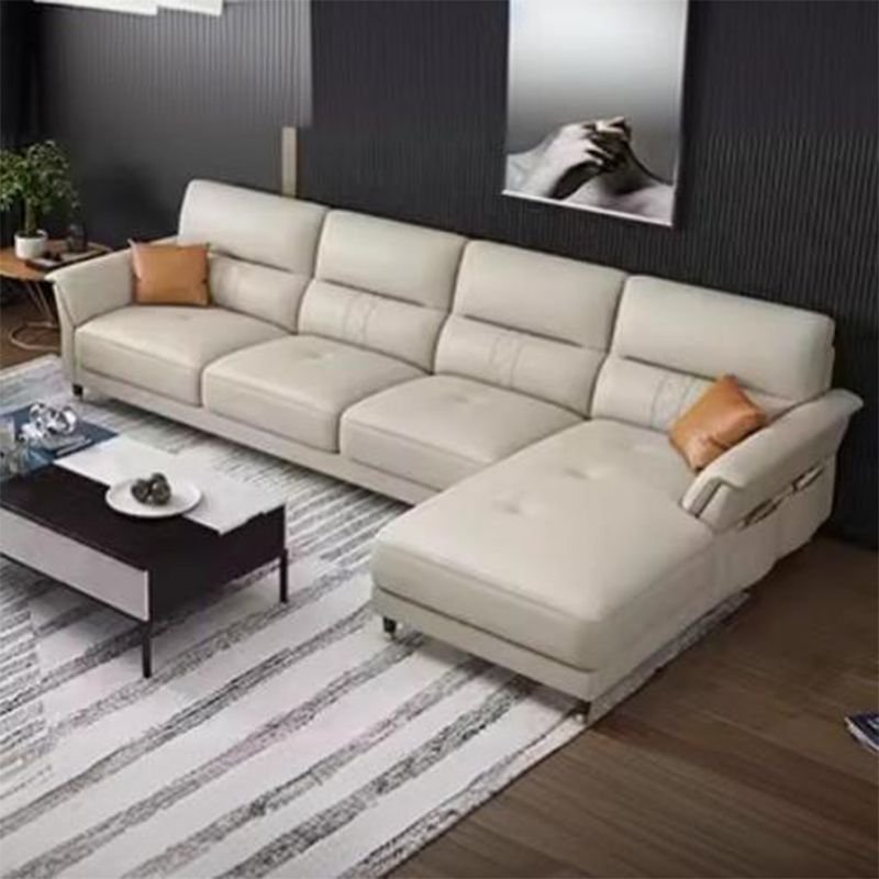 Right L-Shape Sofa Chaise in White, 110"L x 61"W x 35"H, Full Grain Cow Leather