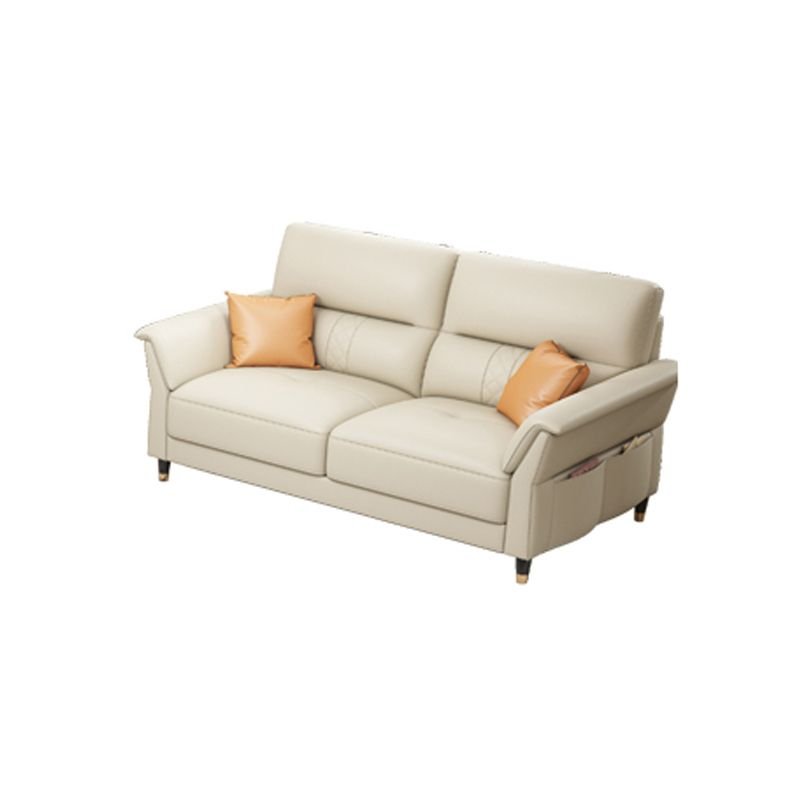 Seats 2 Straight Sofa Couch in Soft-White with Tufted, 65"L x 33"W x 35"H, Full Grain Cow Leather