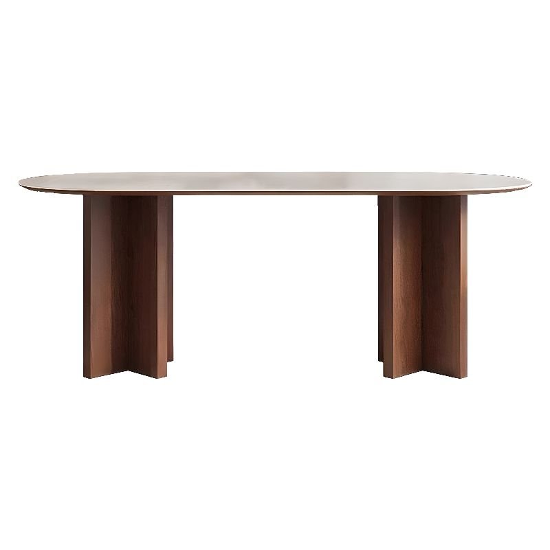 , Simple Oblong Chalk Sintered Stone Dining Table, Scratch-immune Fixed for 6, 63"L x 31.5"W x 29.5"H, Without Chairs