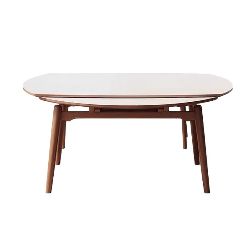 Simple Expandable Circular-shaped Dining Table Set with 4 Legs, Fold-away Leaf and a White Slate Tabletop, Table, 1 Piece, Nut-Brown, 59.1"L x 35.4"W x 29.9"H