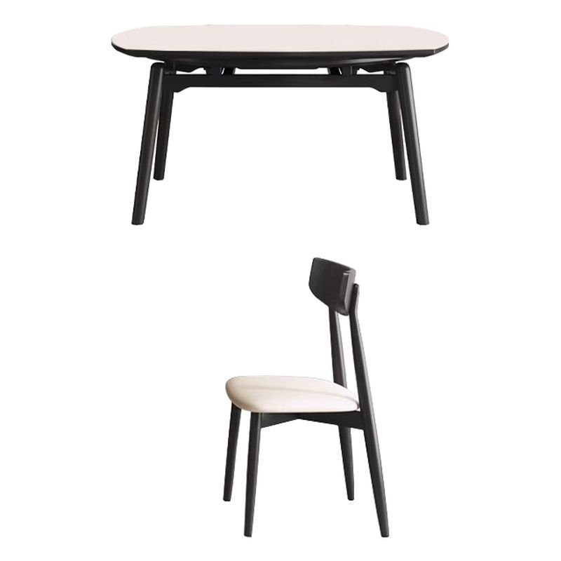 2 Piece Set PU Upholstered Dining Table Set in Dark Wood for 2 People with Back, Black, Not Available, Chair(s)