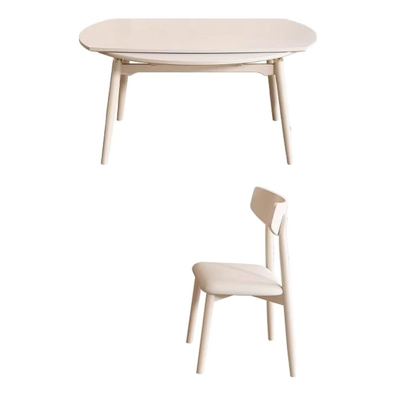 2 Piece PU Upholstered Dining Table Set in White Wood for Dining Table for 2 with Back, Cream, Not Available, Chair(s)