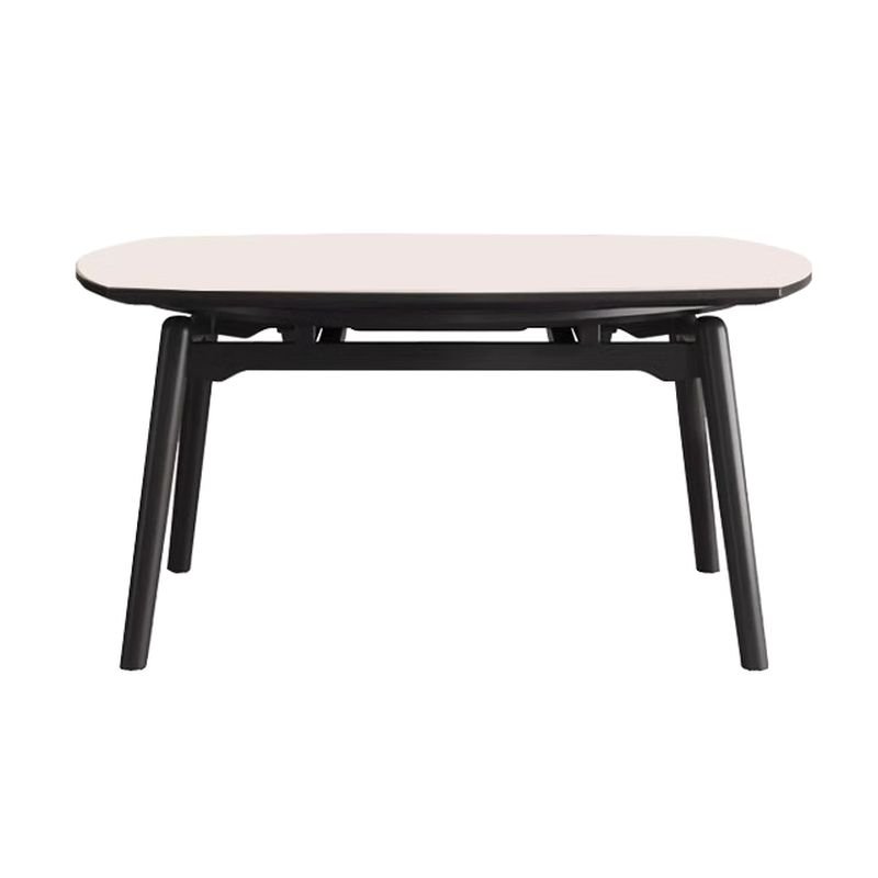 Shaker Orbicular Manual Extension Dining Table Set in Dark Wood with a Slate Top, 4-Leg and Built-in Leaf, Table, 1 Piece, Black, 51.2"L x 31.5"W x 29.9"H